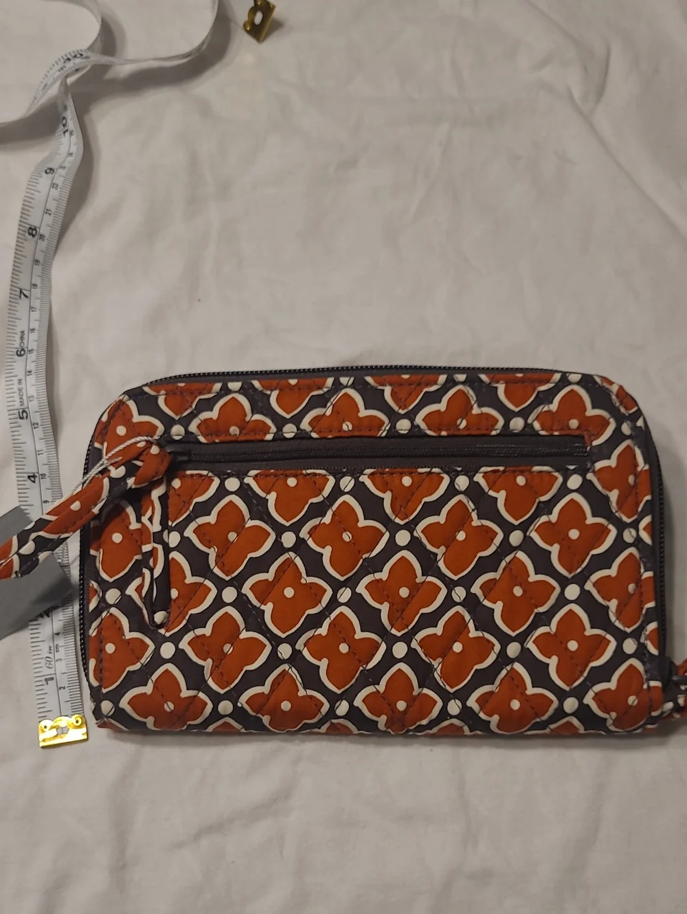 Vera Bradley Orange Floral Quilted Zip-Around Wallet with Snap Tab